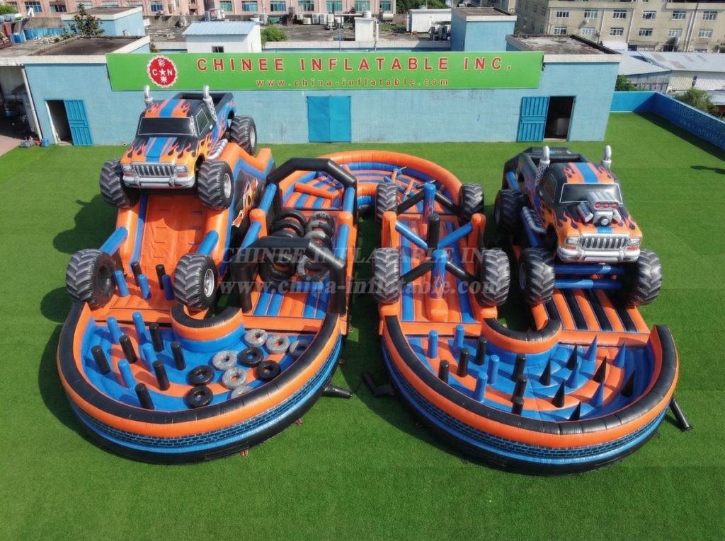 CR2-743 Monster Trucks Theme Ginat Inflatable Obstacle Courses Challenging Run