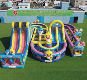 CR2-778 Baby Shark Theme Giant Inflatable Obstacle Courses Challenging Run