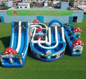CR2-846 The Smurfs Theme Giant Inflatable Obstacle Courses Challenging Run