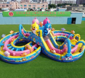 CR2-935 Baby Shark Theme Ginat Inflatable Obstacle Courses Challenging Run