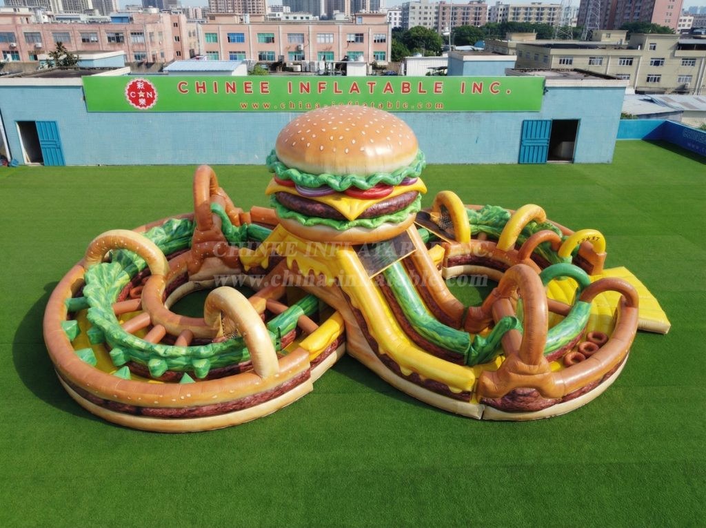 CR2-989 Hamburger Theme Ginat Inflatable Obstacle Courses Challenging Run
