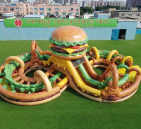 CR2-989 Hamburger Theme Ginat Inflatable Obstacle Courses Challenging Run