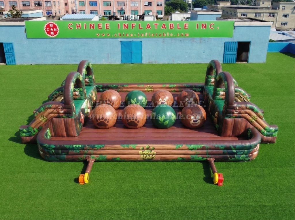 T11-4751A Boonie Bears Theme Inflatable Dual Wipeout Big Balls Obstacle Course