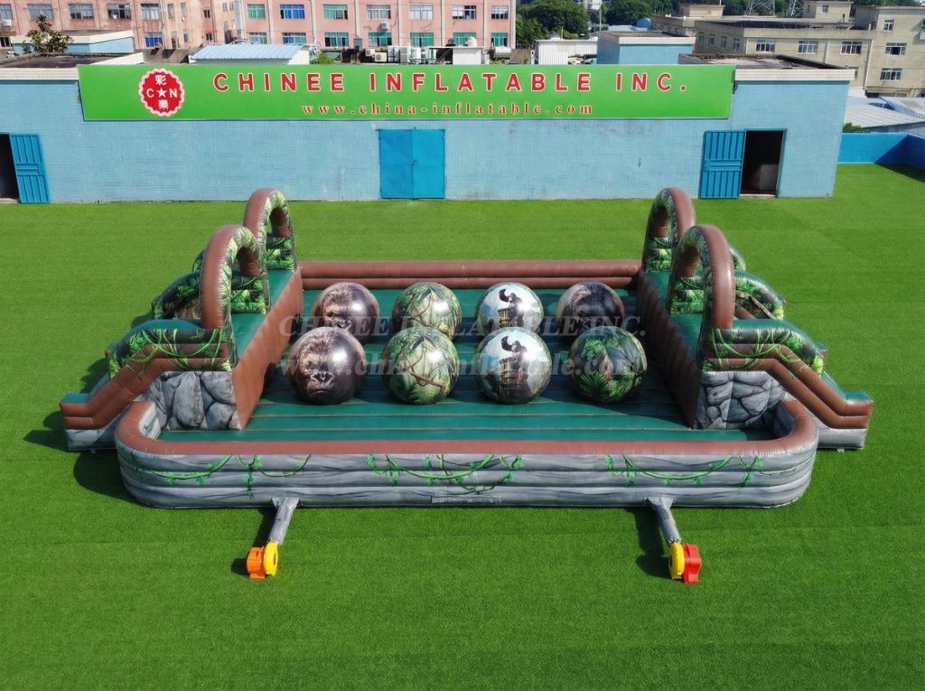 T11-4751H King Kong Theme Inflatable Dual Wipeout Big Balls Obstacle Course