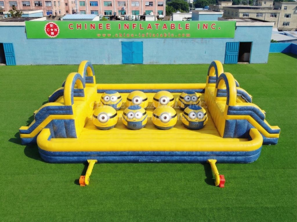 T11-4751M Minions Theme Inflatable Dual Wipeout Big Balls Obstacle Course