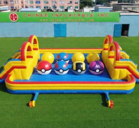 T11-4751S Pokemon Theme Inflatable Dual Wipeout Big Balls Obstacle Course