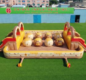 T11-4751Z Winnie The Pooh Theme Inflatable Dual Wipeout Big Balls Obstacle Course