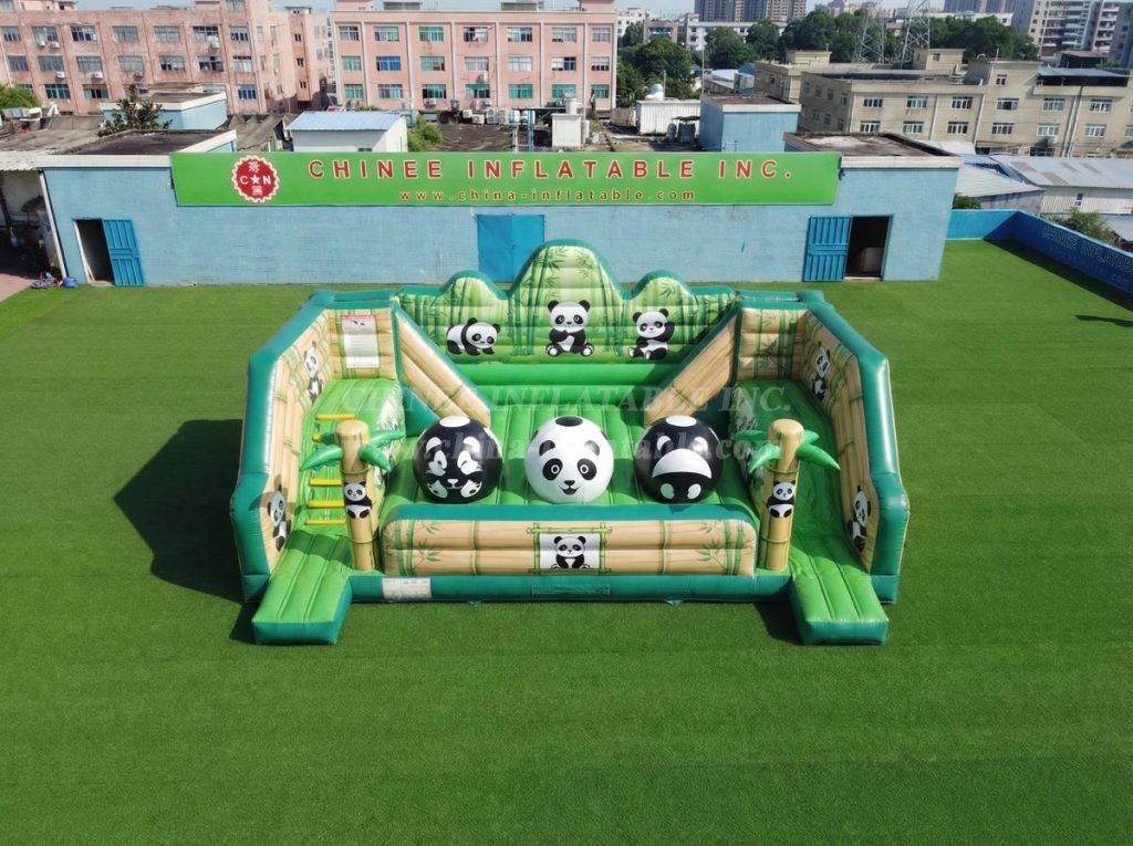 T11-4750I Panda Theme Inflatable Wipeout Big Balls Obstacle Course