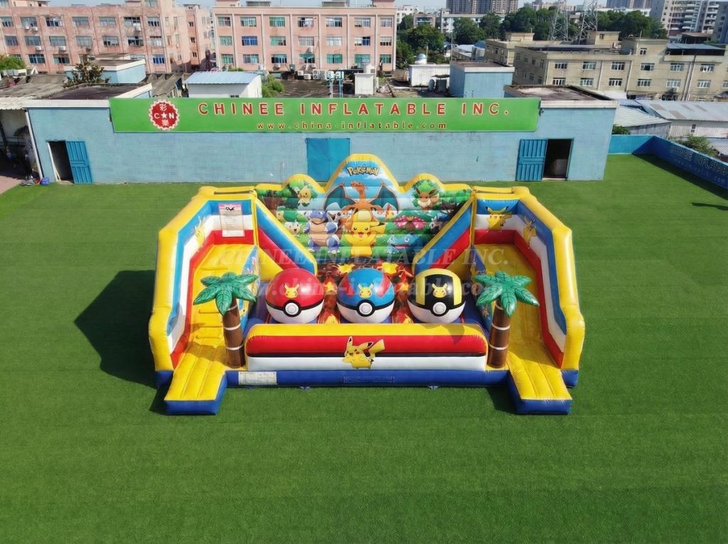 T11-4750L Pokemon Theme Inflatable Wipeout Big Balls Obstacle Course