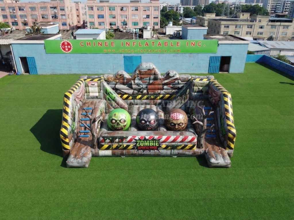 T11-4750 Zombie Theme Inflatable Wipeout Big Balls Obstacle Course