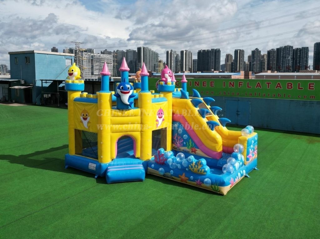 T2-8772 Baby Shark Theme Bouncy Castle with Slide & Pool