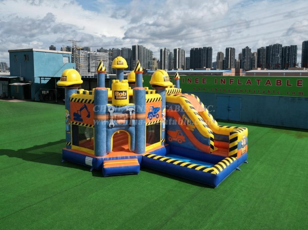 T2-8784 Bob The Builder Theme Bouncy Castle with Slide & Pool