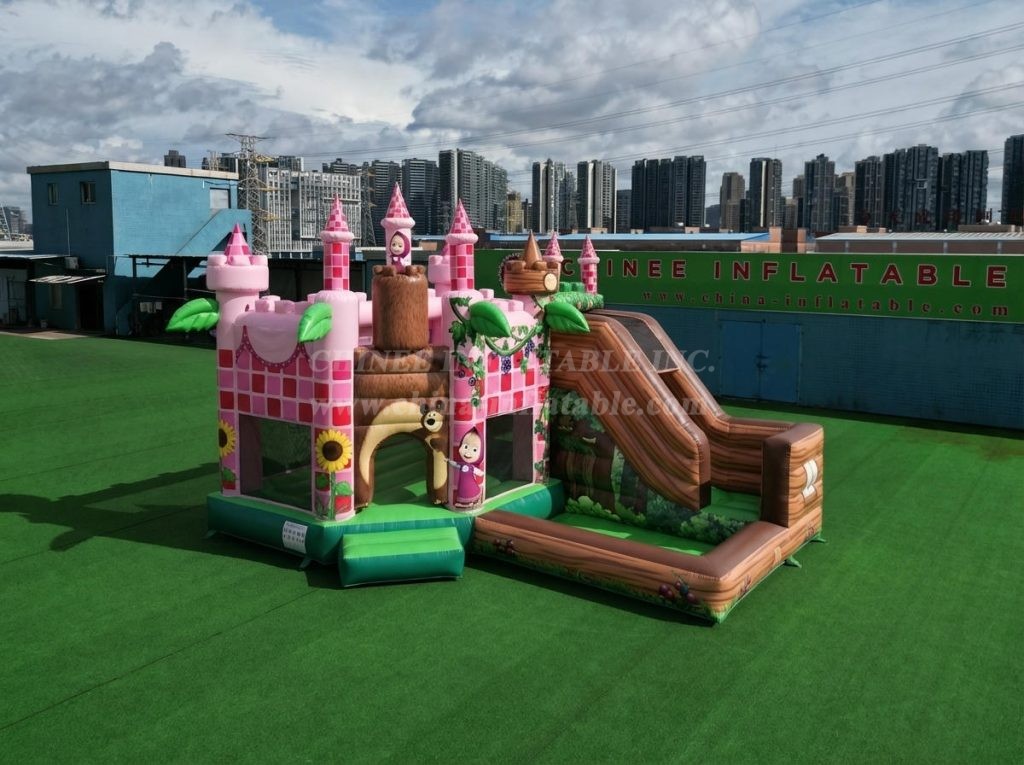 T2-8805 Masha And The Bear Theme Bouncy Castle with Slide & Pool