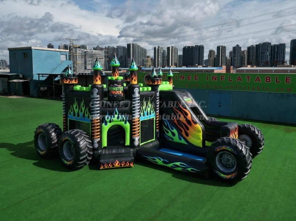T2-8812 Monster Trucks Theme Bouncy Castle with Slide & Pool
