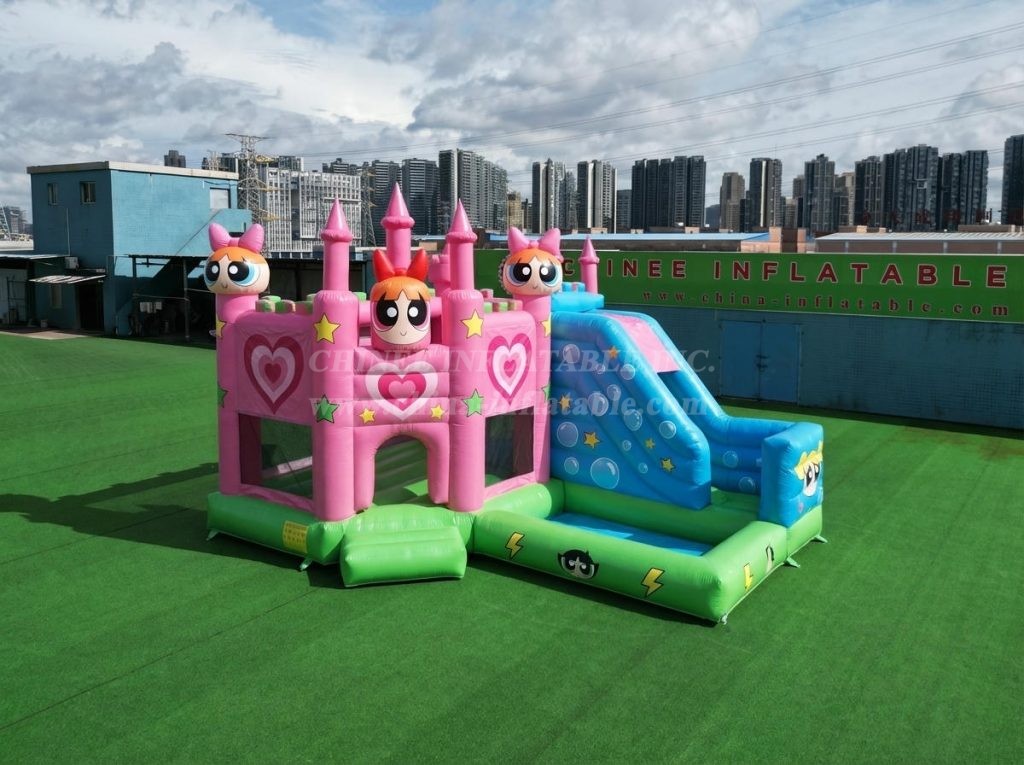 T2-8847 The Powerpuff Girls Theme Bouncy Castle with Slide & Pool