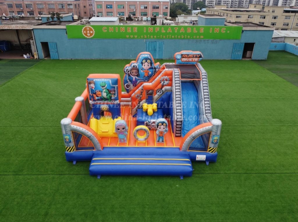 T2-8905 Rusty Rivets Theme Bouncy Castle With Slide