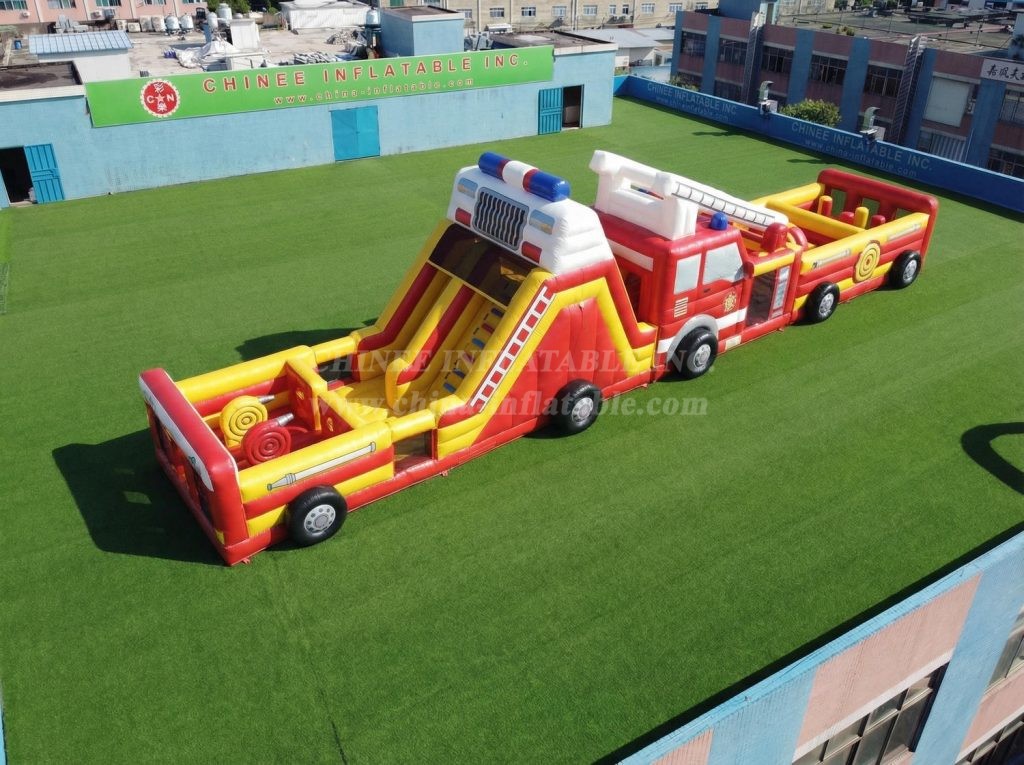 T7-4726 Firetruck Theme Inflatable Obstacle Courses