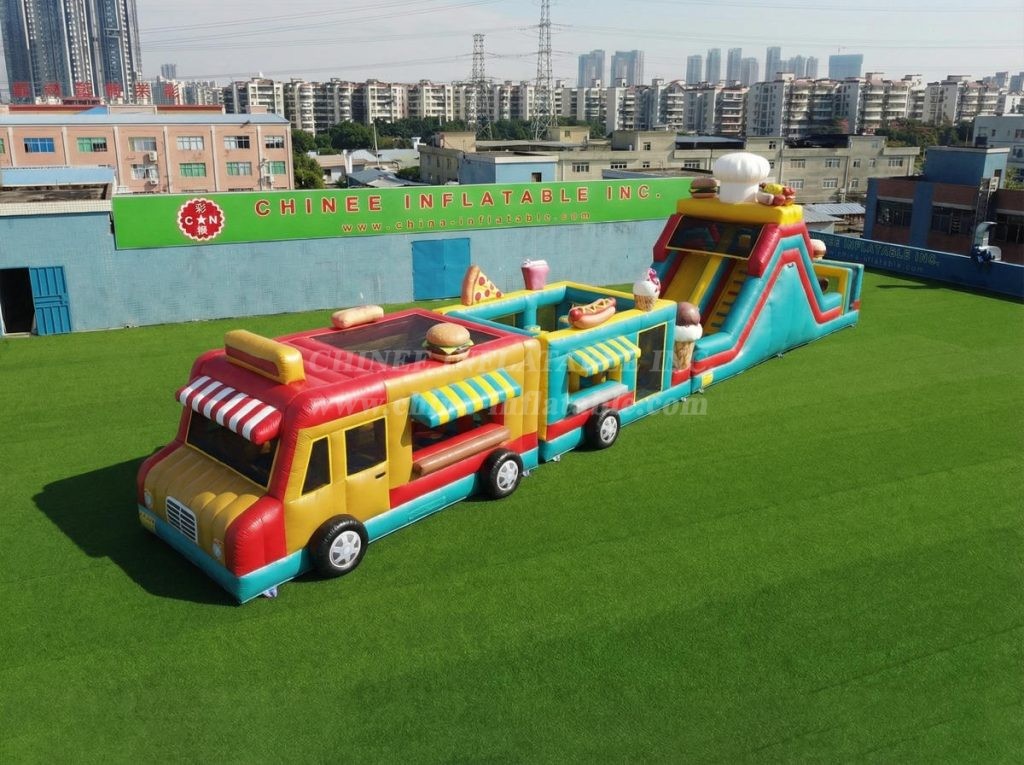 T7-4909 Food Trucks Theme Inflatable Obstacle Courses