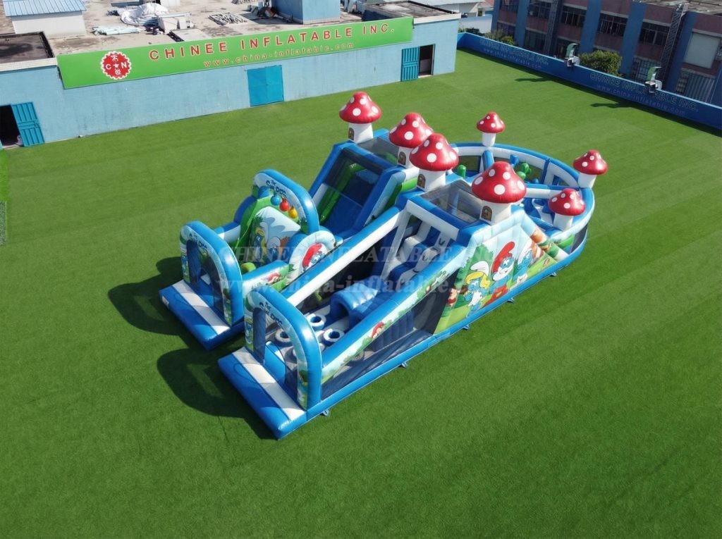 T7-5167 The Smurfs Theme Inflatable Obstacle Courses
