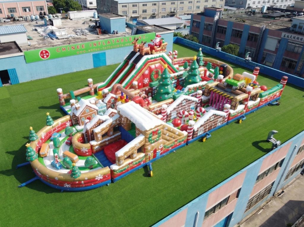 T7-5194 Christmas Theme Ginat Inflatable Obstacle Courses Challenging Run