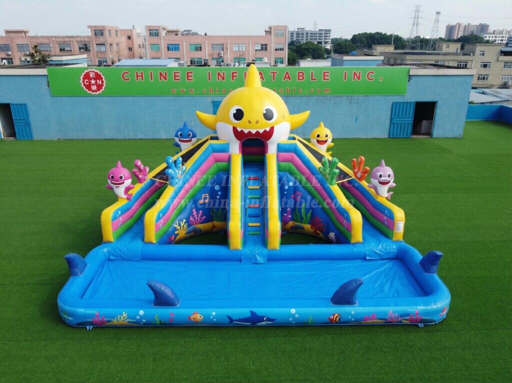 T8-6103 Baby Shark Theme Inflatable Water Slide