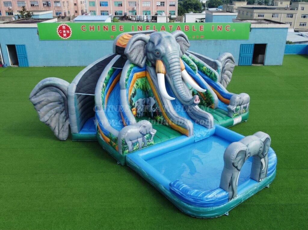 T8-6144 Elephant Theme Inflatable Water Slide