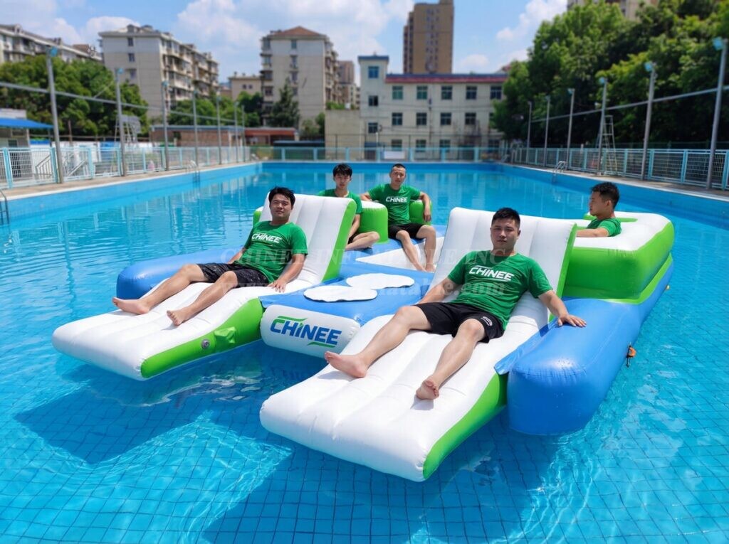 T10-634 Inflatable Water Lounge Island with Seats – 6-Person Floating Lounge