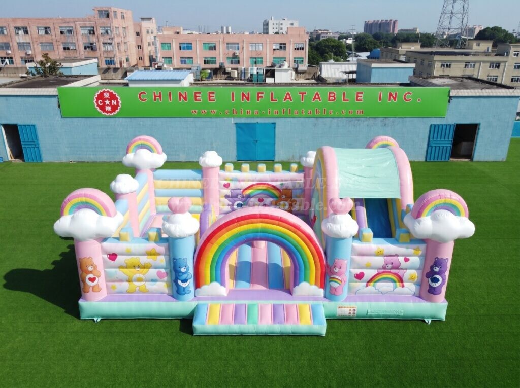 T2-8955 Care Bears Rainbow Inflatable Bouncy Castle Combo with Slide