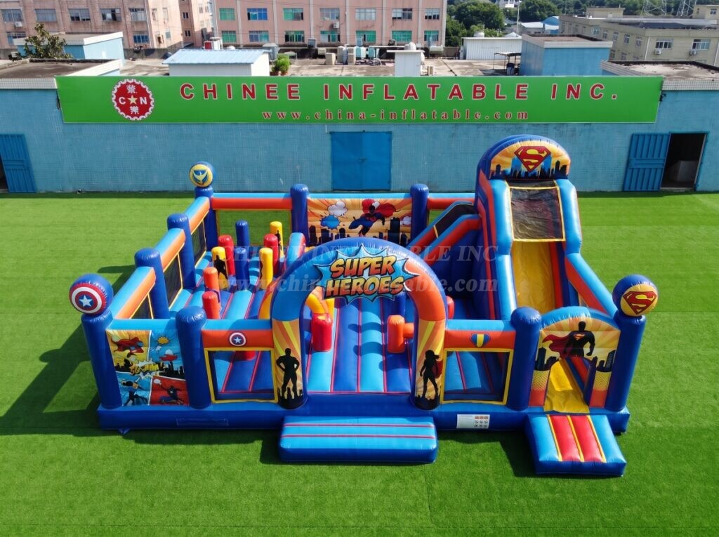 T2-9009 Super Heroes Inflatable Combo Bouncy Castle with Slide and Obstacles
